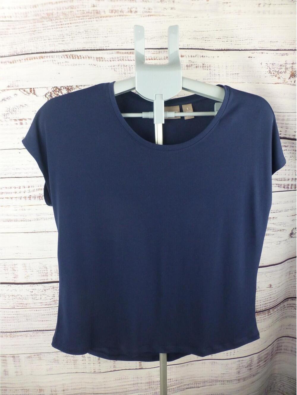 Chico's Women's Navy Blue Scoop Neck Short Sleeve Knit Top Size 1 (Medium 8) K3